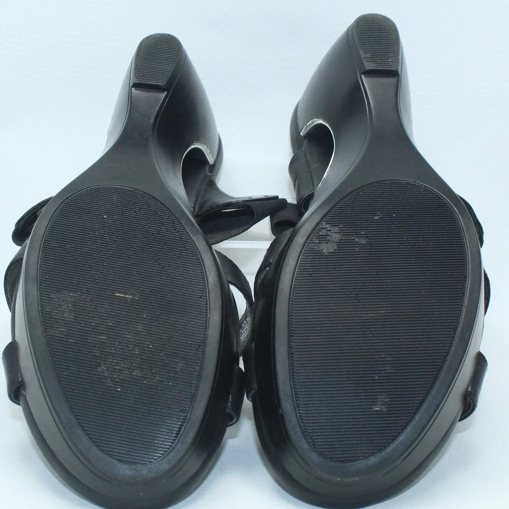 Laura Ashley Black Cutout Wedge Platform Sandals LA-ALBANS2 Silver Trim Mens 11M